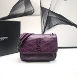 Saint Laurent Niki Baby Chain Bag In Crinkled Vintage Dark Violet For Women 8.2in/21cm YSL