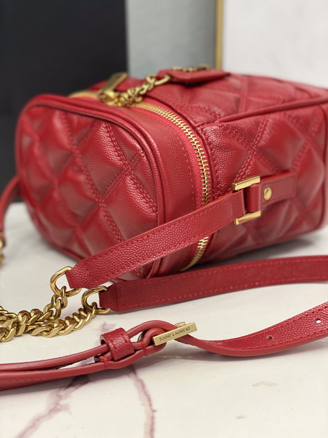 Saint Laurent 80’s Vanity Bag In Carré-Quilted Grain De Poudre Red For Women 6.4in/16.5cm YSL 649779DME276805