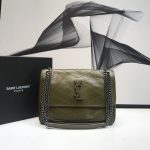 Saint Laurent Niki Medium Chain Bag In Crinkled Vintage Green For Women 11in/28cm YSL 6331581YG041229