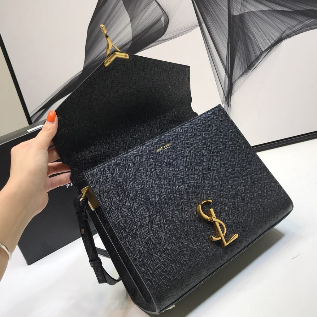 Saint Laurent Cassandra Medium Top Handle Bag In Grain Black For Women 9.6in/24.5cm YSL