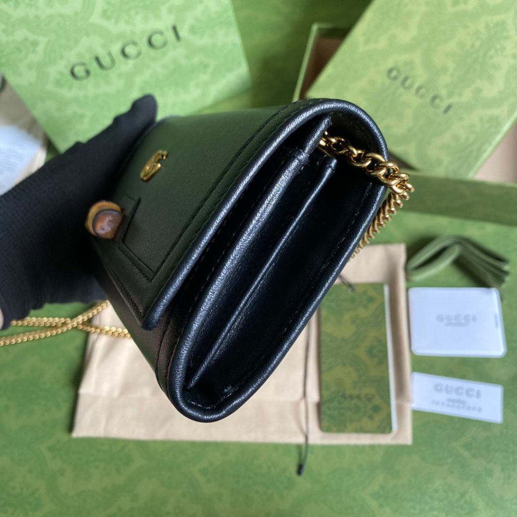 Gucci Diana Chain Wallet With Bamboo Black For Women, Women’s Bags 7.4in/19cm GG 658243 17Q0T 1000