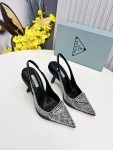 Prada Satin Slingback Pumps With Crystals Silver For Women 2.2in/55mm PRD