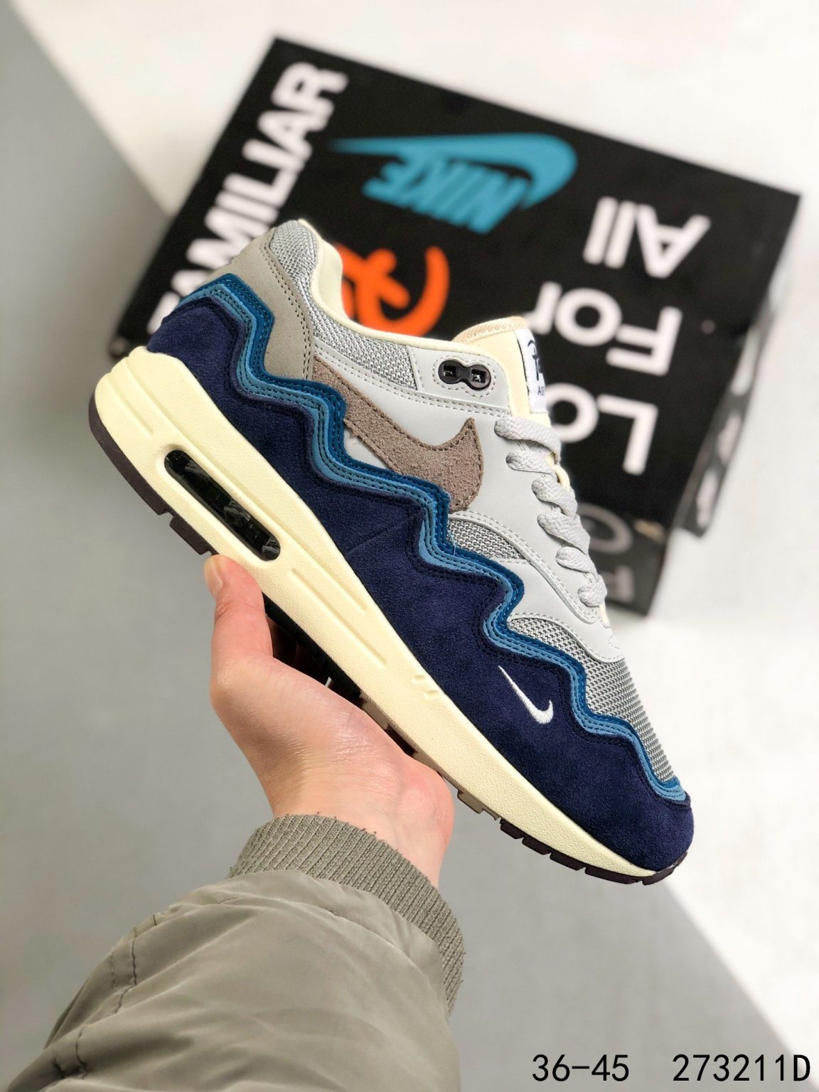 Nike Air Max 1 Patta Waves Noise Aqua Blue-Grey neaker For Men, Men’s Shoes