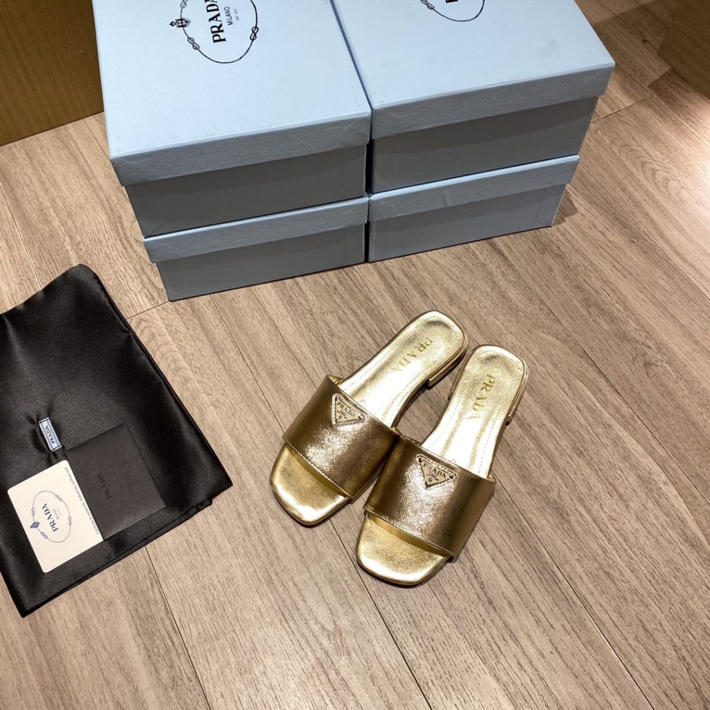 Prada Saffiano Slides Gold For Women 0.4in/10mm PRD