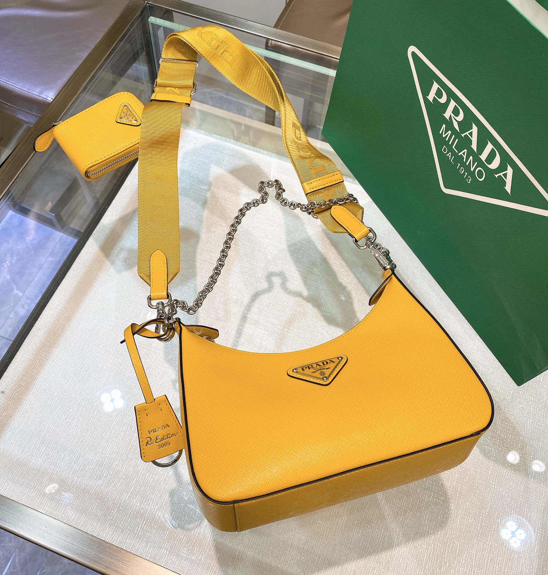 Prada Re-Edition 2005 Re-Nylon Mini Bag Yellow For Women, Women’s Bags 8.6in/22cm