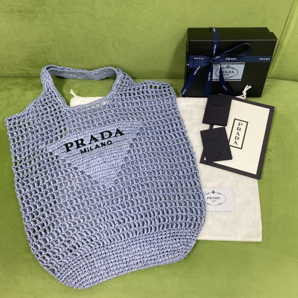 Prada Raffia Tote Bag Light Blue For Women, Women’s Bags 20in/51cm 1BG424_2A2T_F0076_V_OOO