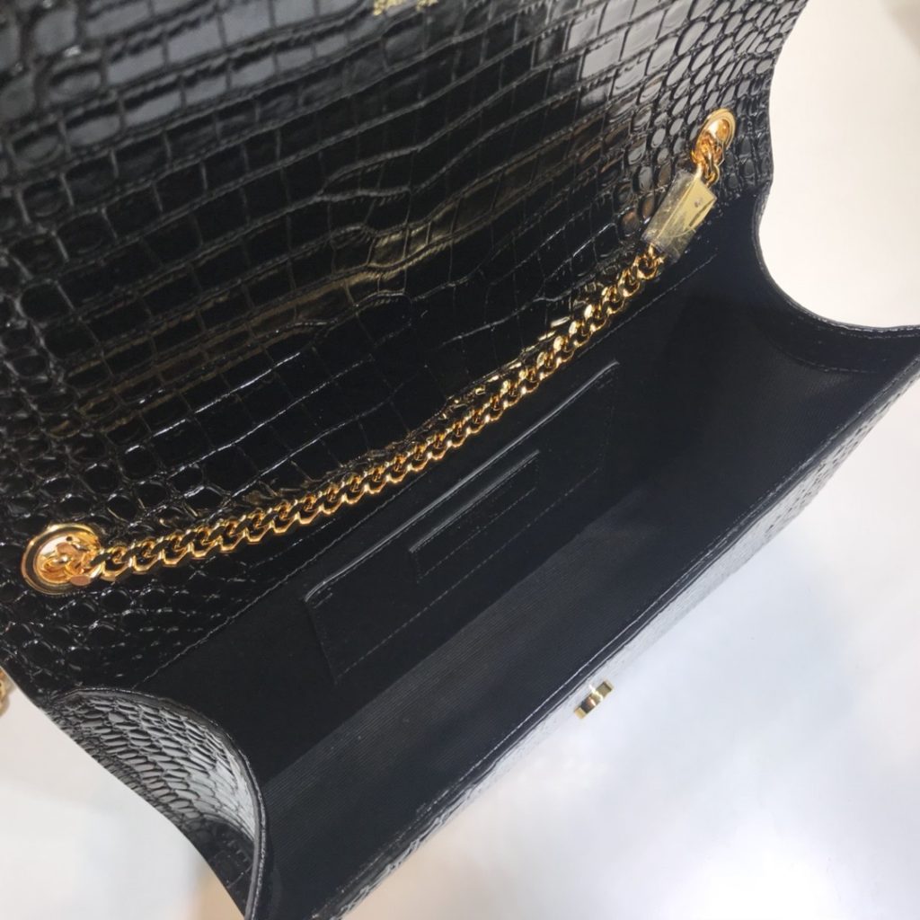 Saint Laurent Kate Medium Chain Bag With Tassel In Embossed Crocodile Black For Women 9.4in/24cm YSL 354119DND0J1000