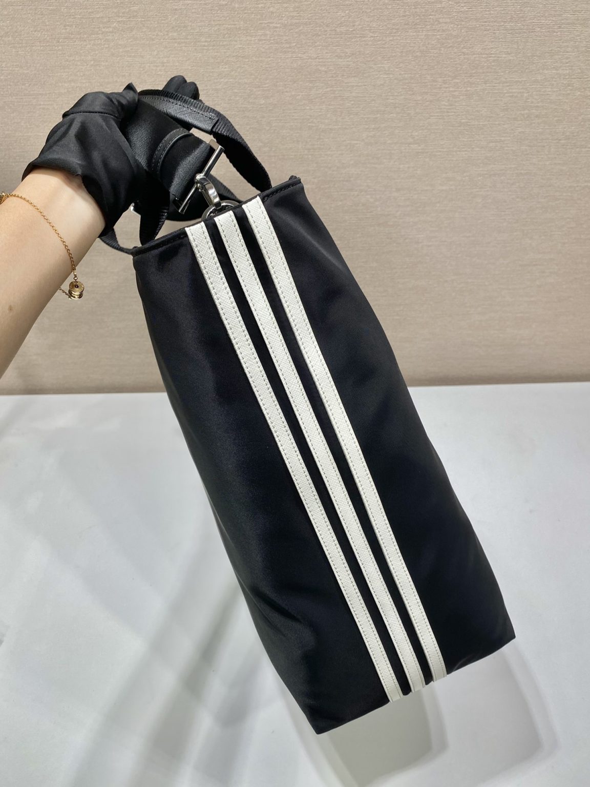 Prada x Adidas Re-Nylon Shopping Bag Black For Women, Women’s Bags 15.7in/40cm