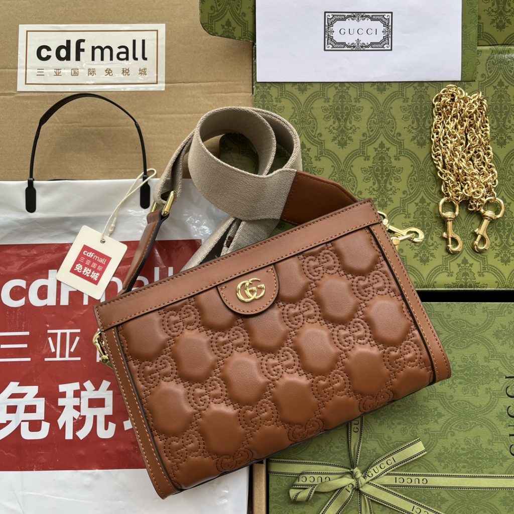 Gucci GG Matelassé Small Bag Brown For Women, Women’s Bags 10.2in/26cm GG‎ 702200 UM8HG 2595