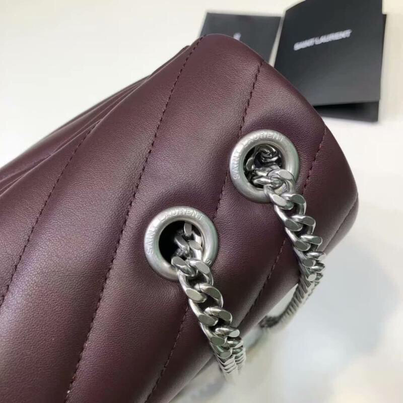 Saint Laurent Loulou Small Chain Bag In Matelassé “Y” Burgundy For Women 9.8in/23cm YSL