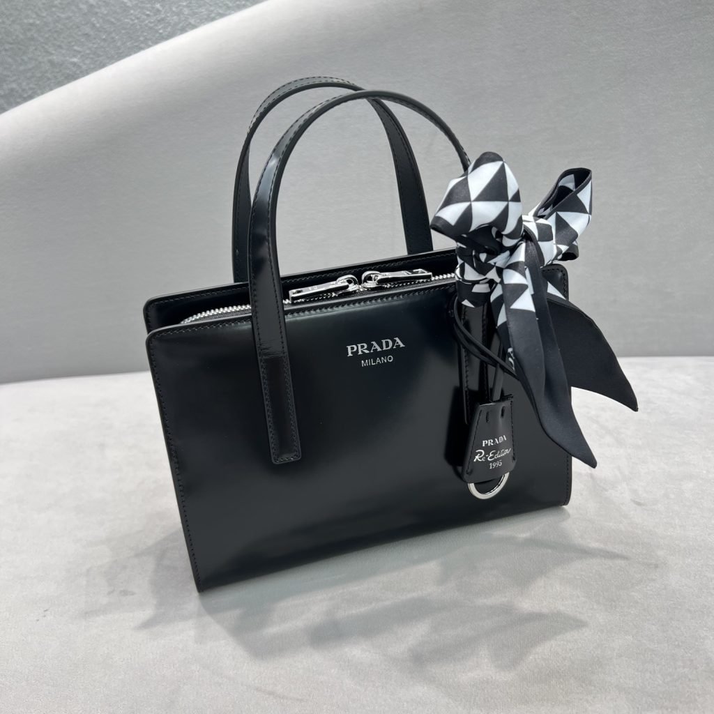 Prada Re-Edition 1995 Brushed Mini Handbag Black For Women, Women’s Bags 8.6in/22cm