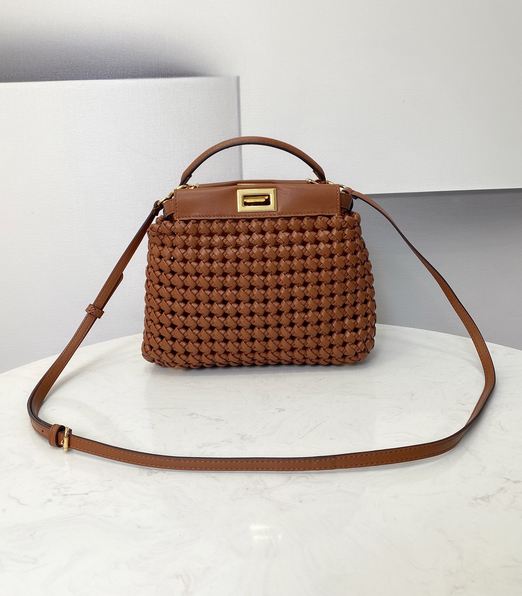 Fendi Peekaboo Mini Brown Braided Bag For Woman 18cm/7in