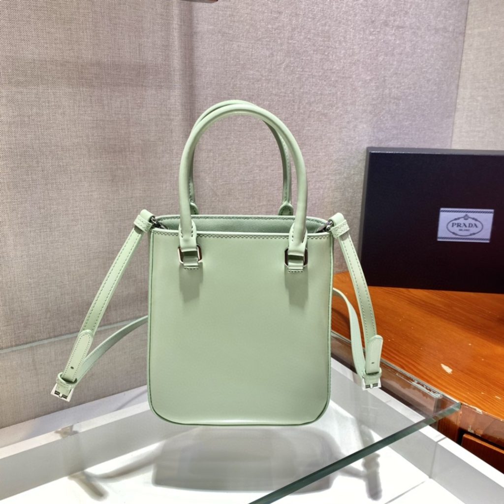 Prada Small Brushed Tote Green For Women, Women’s Bags 6.9in/18cm