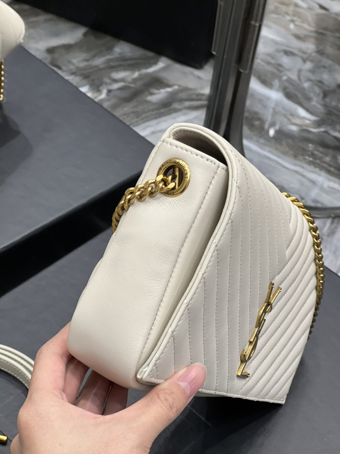 Saint Laurent Kata 99 Chain Bag White With Gold Hardware For Women 10.2in/26cm YSL