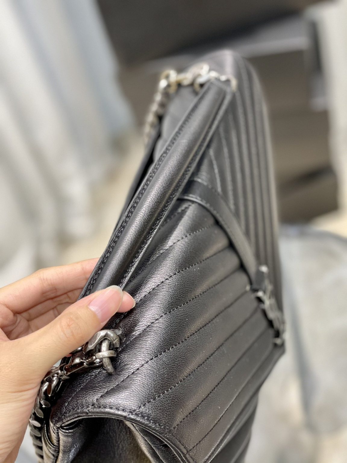 Saint Laurent College Large Chain Bag Black With Silver TonedHardware For Women 12.6in/32cm YSL 600278BRM041000