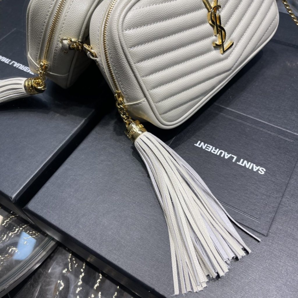 Saint Laurent Lou Mini Bag White In Quilted Grain De Poudre With Gold Hardware For Women 7.4in/19cm YSl 6125791GF019207