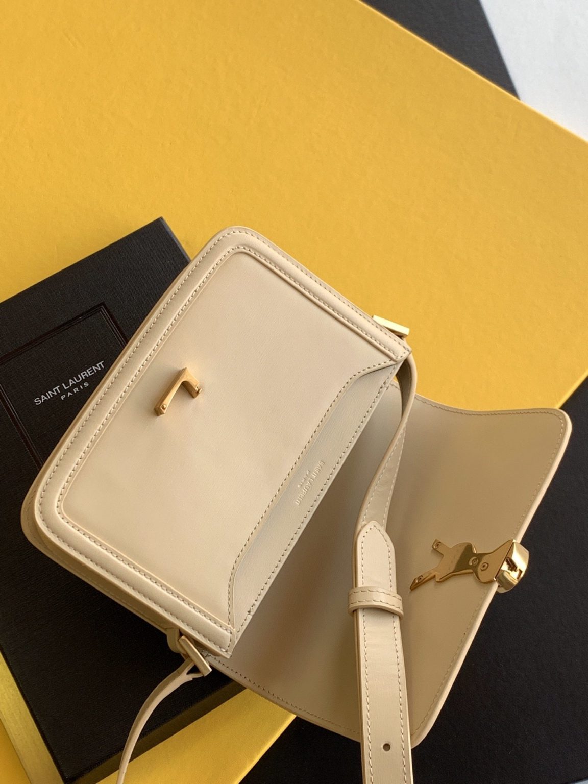 Saint Laurent Solferino Small Satchel Bag Beige In Box With Gold Hardware 7.4in/19cm YSl 6343060SX0W9207