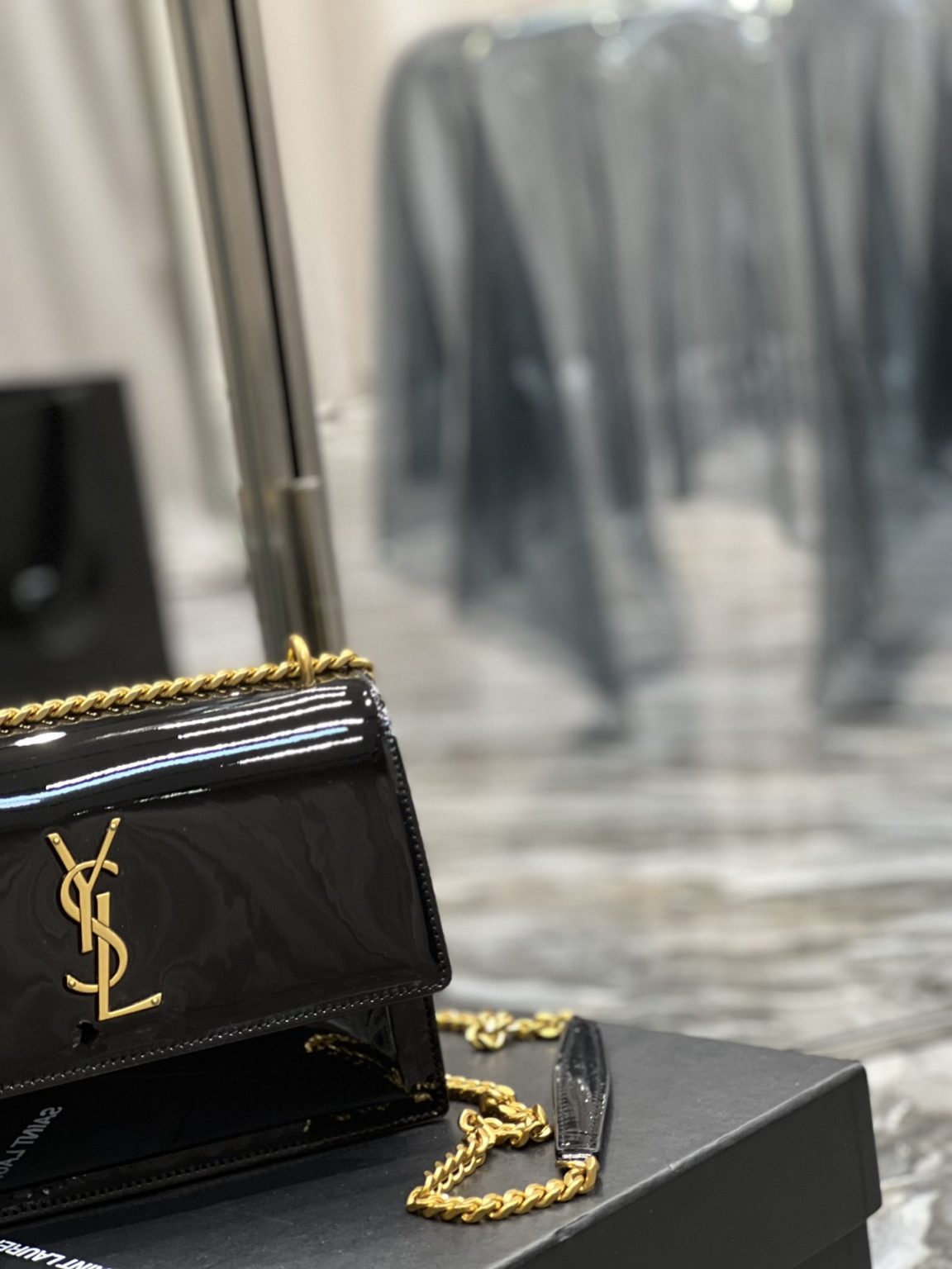 Saint Laurent Sunset Medium Chain Bag For Women 8.6in/22cm Black YSL