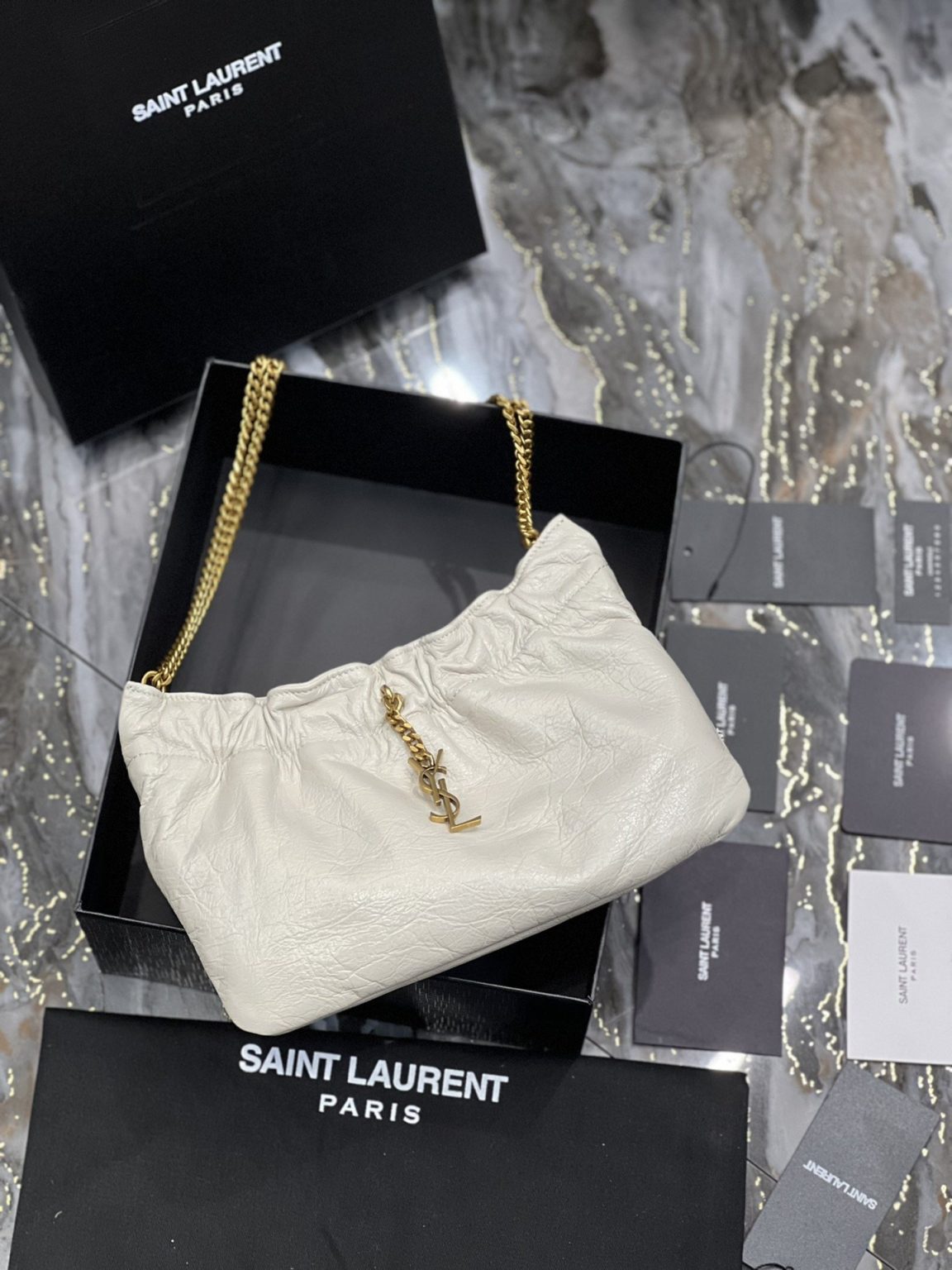 Saint Laurent Hobo Mini Bag White With Bronze Toned Hardware For Women 9.4in/24cm YSl