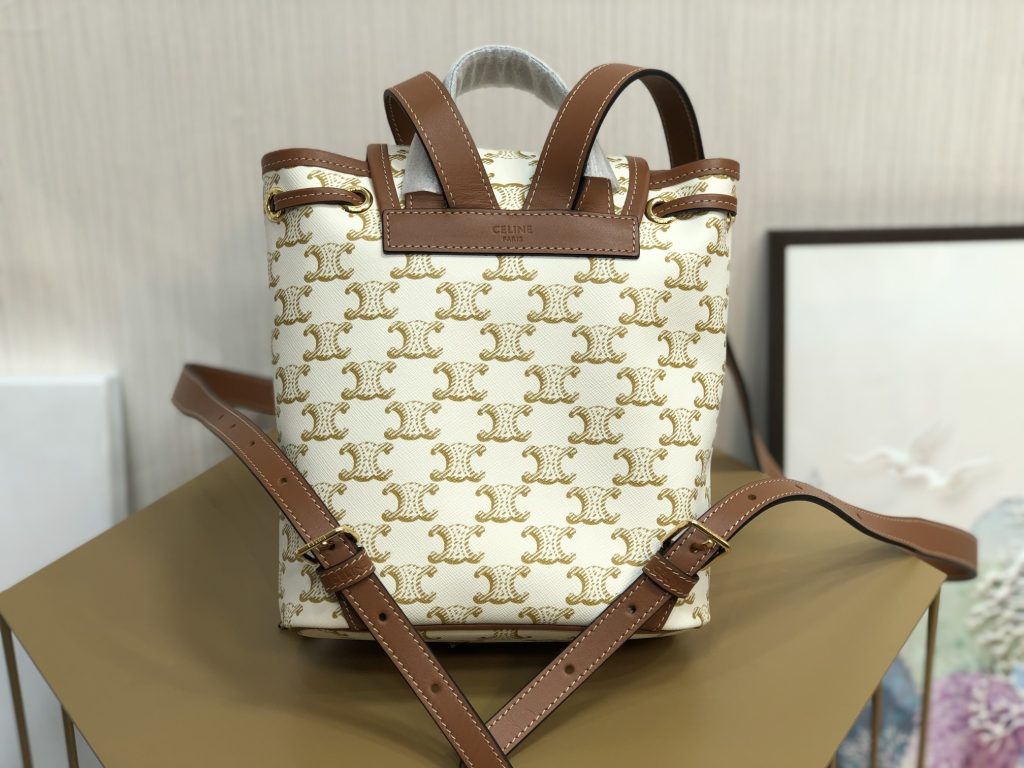 Celine Mini Backpack Folco In Triomphe Canvas White For Women 7in/20cm 197662CAS.01BC