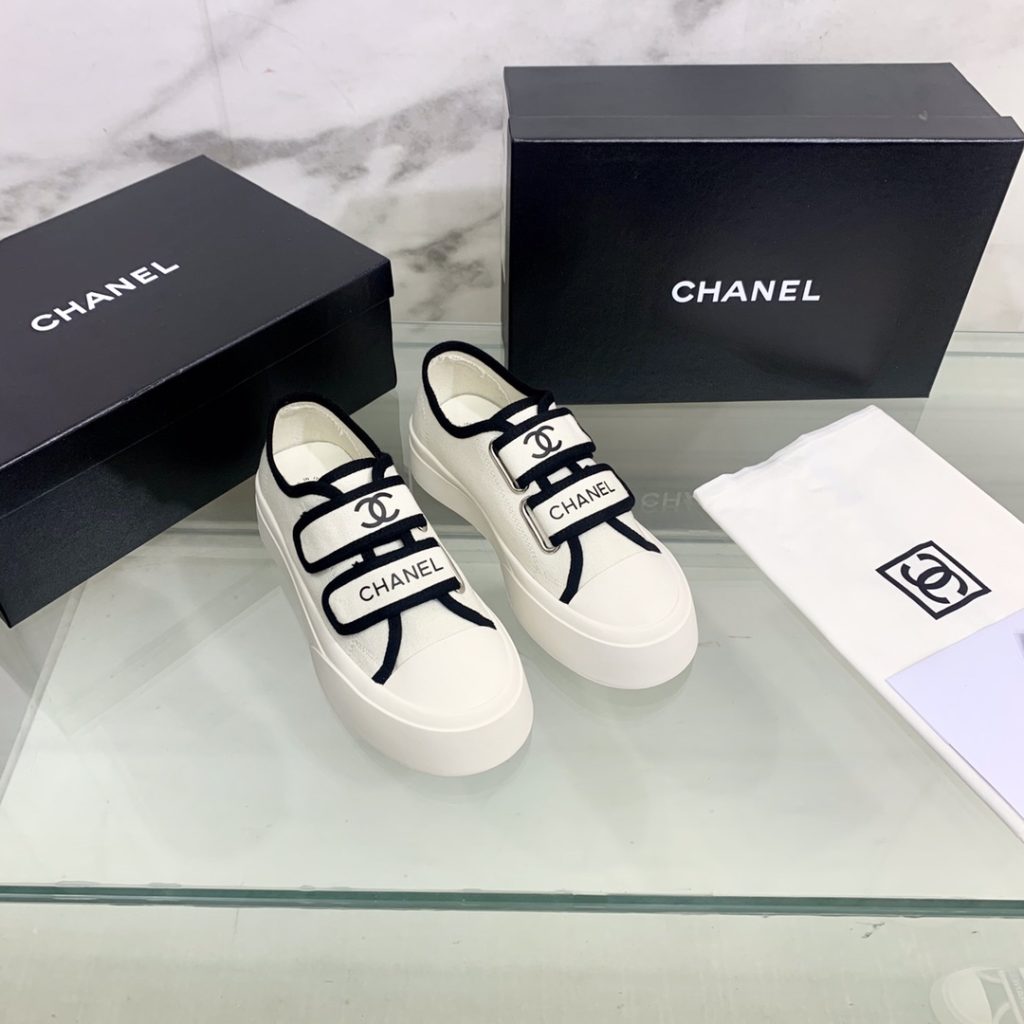 Chanel Women’s Chanel Velcro Sneaker White And Black For Women