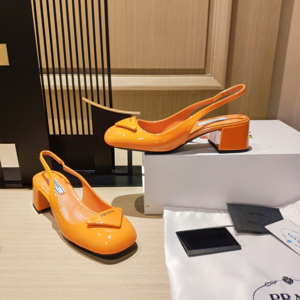 Prada Patent Sling-Back Pumps Orange For Women 1.8in/45mm PRD