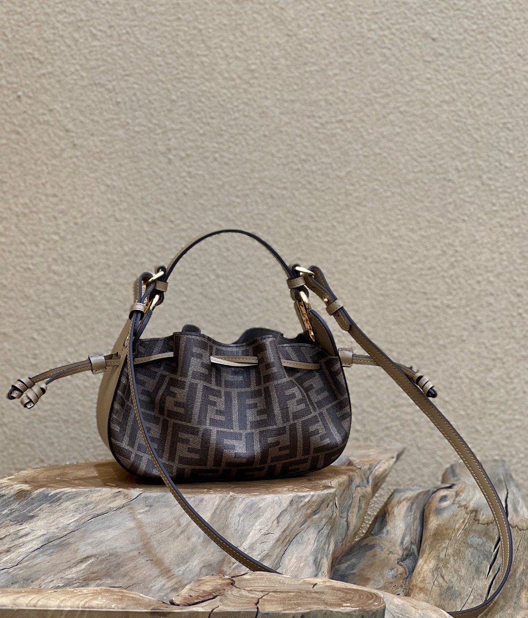 Fendi Pomodorino Brown FF Fabric Mini Bag For Woman 17cm/6.5in 8BS059AHWVF1GE3