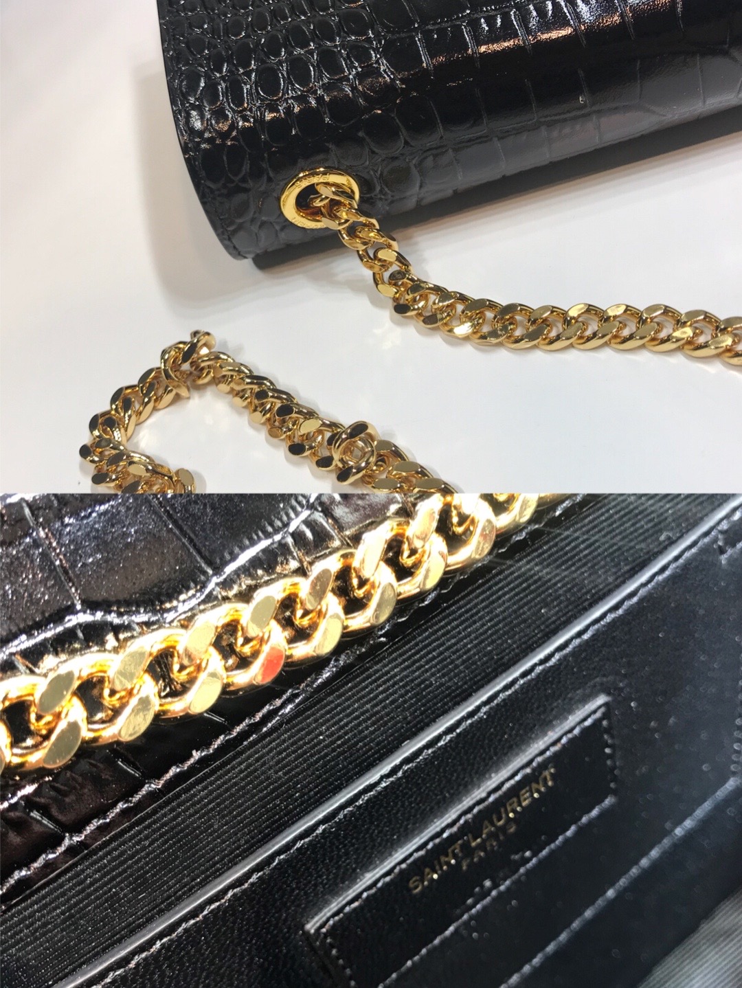 Saint Laurent Kate Medium Chain Bag With Tassel In Embossed Crocodile Black For Women 9.4in/24cm YSL 354119DND0J1000