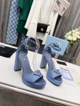 Prada Satin Platform Sandals With Crystals Blue For Women 5.3in/135mm PRD