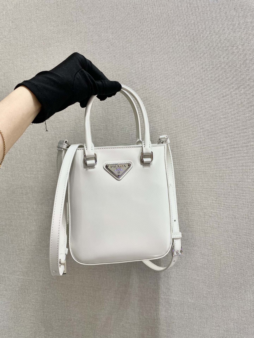 Prada Small Brushed Tote White For Women, Women’s Bags 6.9in/18cm 1BA331_ZO6_F0009_V_OOO