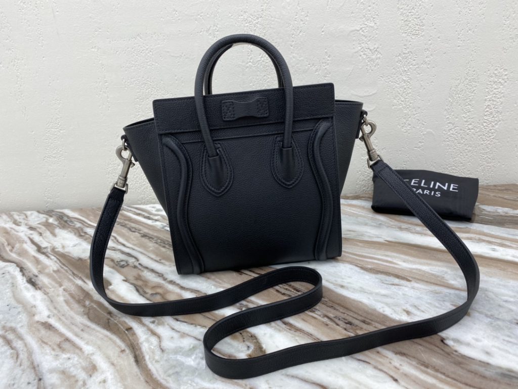 Celine Nano Luggage Bag In Drummed Black For Women 8in/20cm 189243DRU.38NO