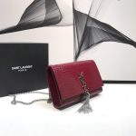 Saint Laurent Kate Medium Chain Bag With Tassel In Embossed Crocodile Burgundy For Women 9.4in/24cm YSL