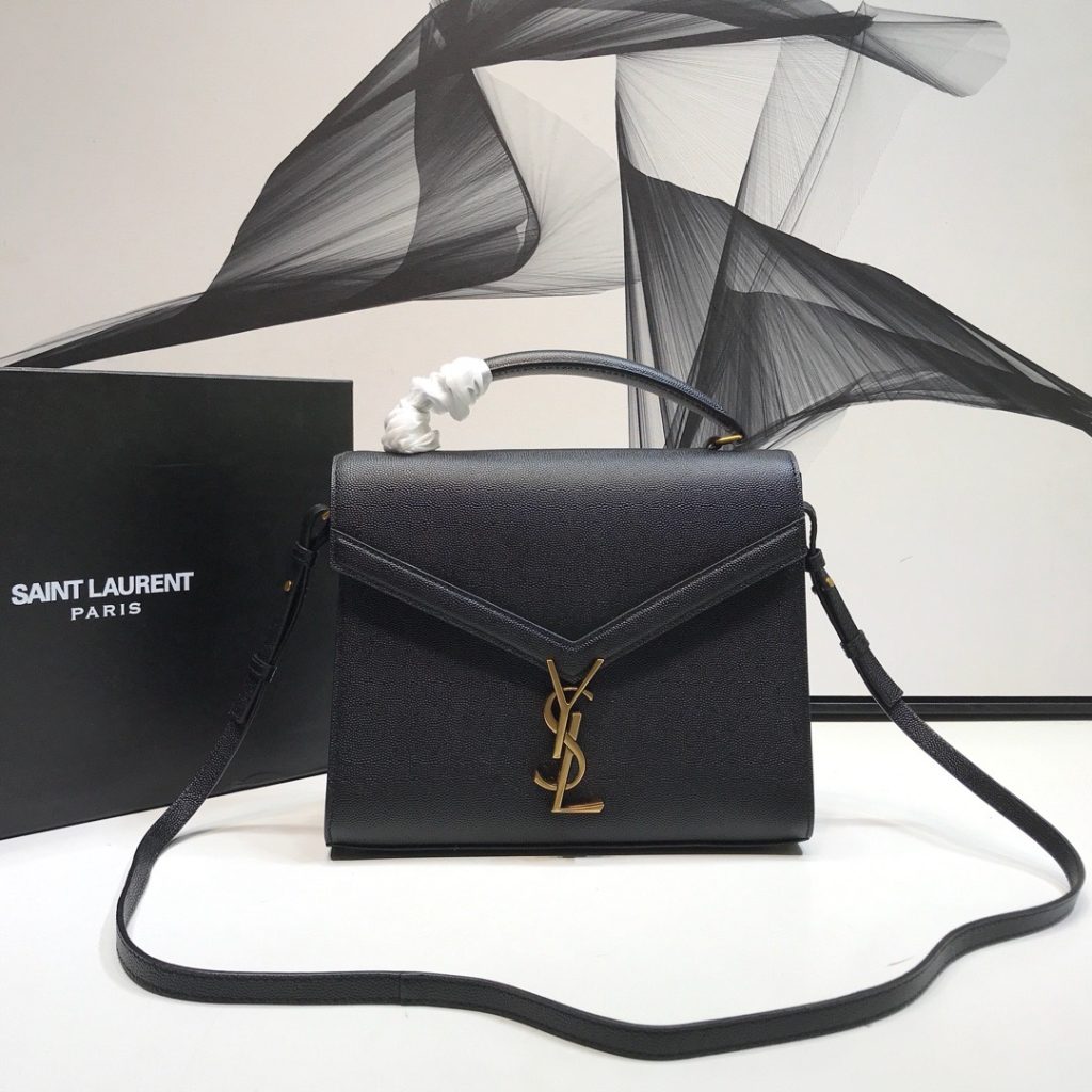 Saint Laurent Cassandra Medium Top Handle Bag In Grain Black For Women 9.6in/24.5cm YSL