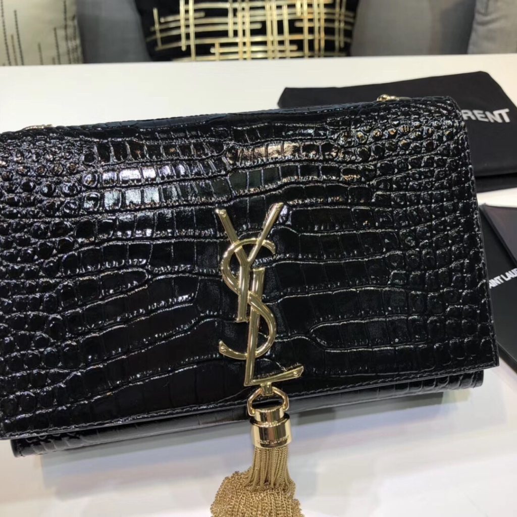 Saint Laurent Kate Small Chain Bag With Tassel In Embossed Black For Women 7.8in/20cm YSL 474366DND0J1000