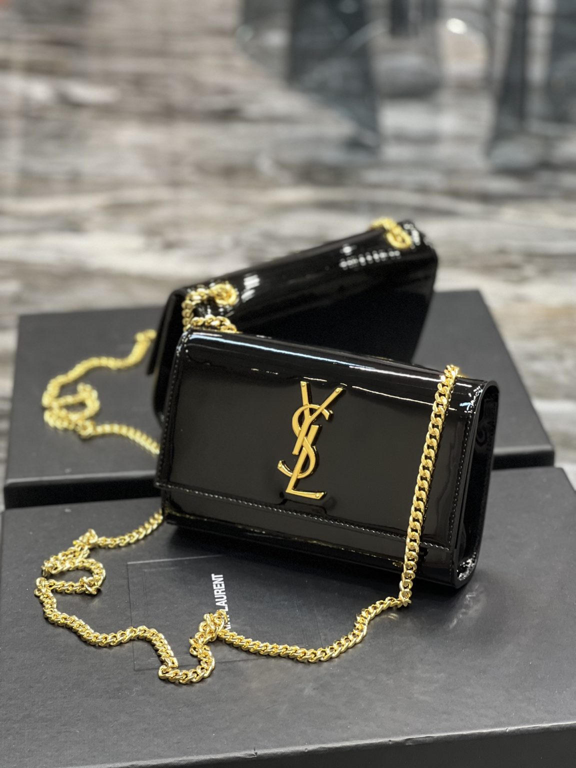 Saint Laurent Kate Monogram Shoulder Bag Light Black For Women 7.8in/20cm YSL