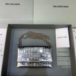 Balenciaga Triplet Small Bag Crocodile Embossed Silver, For Women, Women’s Bags 8.3in/21cm