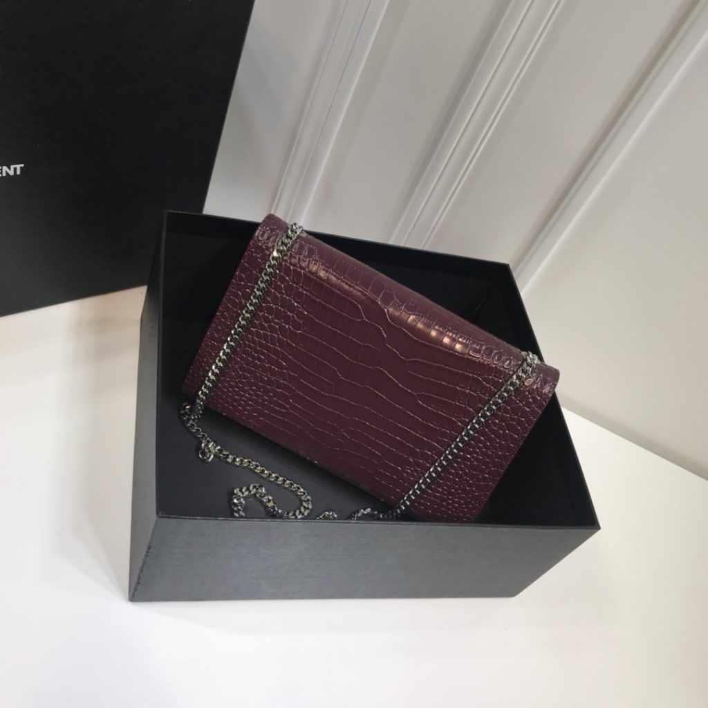 Saint Laurent Kate Medium Chain Bag With Tassel In Embossed Crocodile Dark Violet For Women 9.4in/24cm YSL