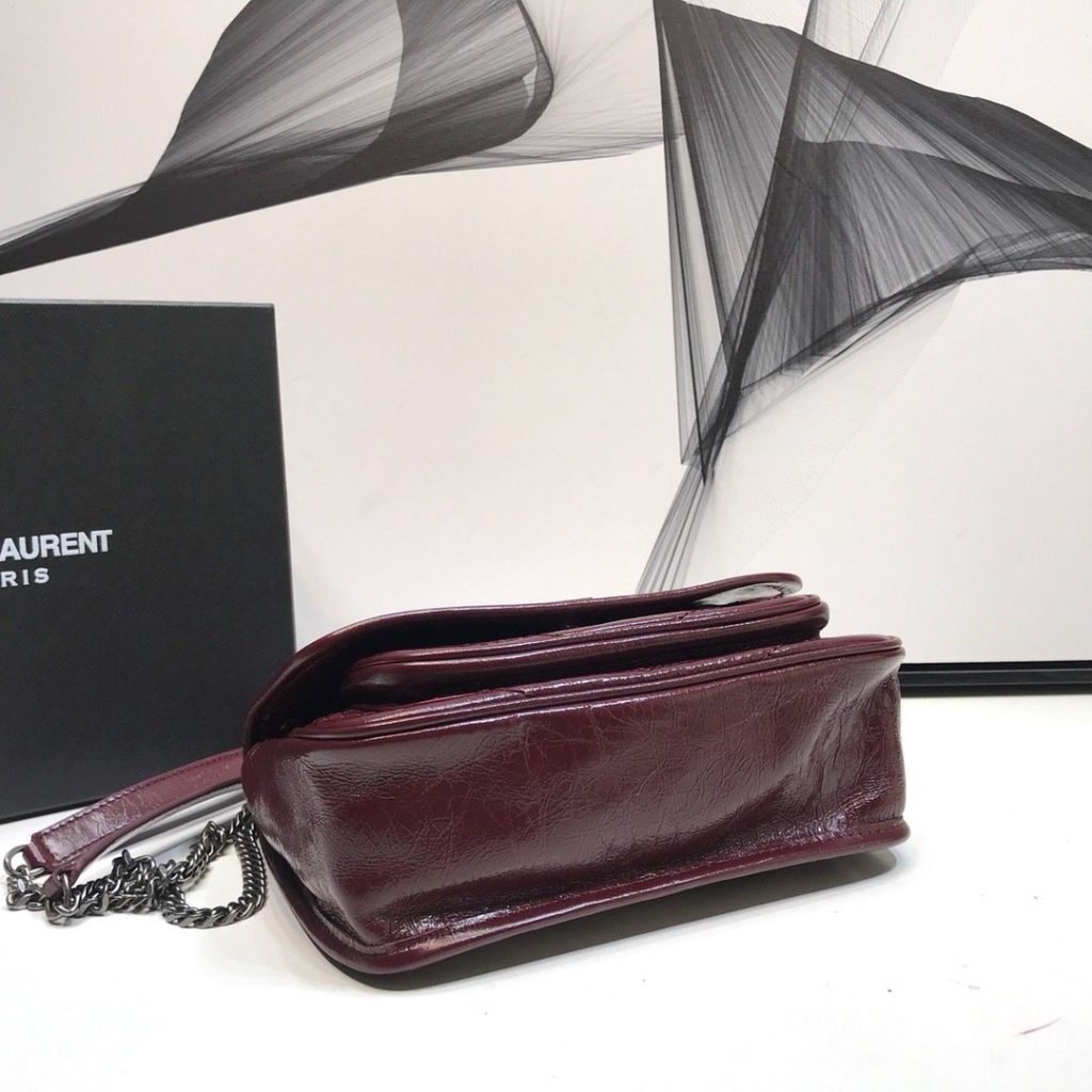 Saint Laurent Niki Baby Chain Bag In Crinkled Vintage  Burgundy For Women 8.2in/21cm YSL 6331600EN046475