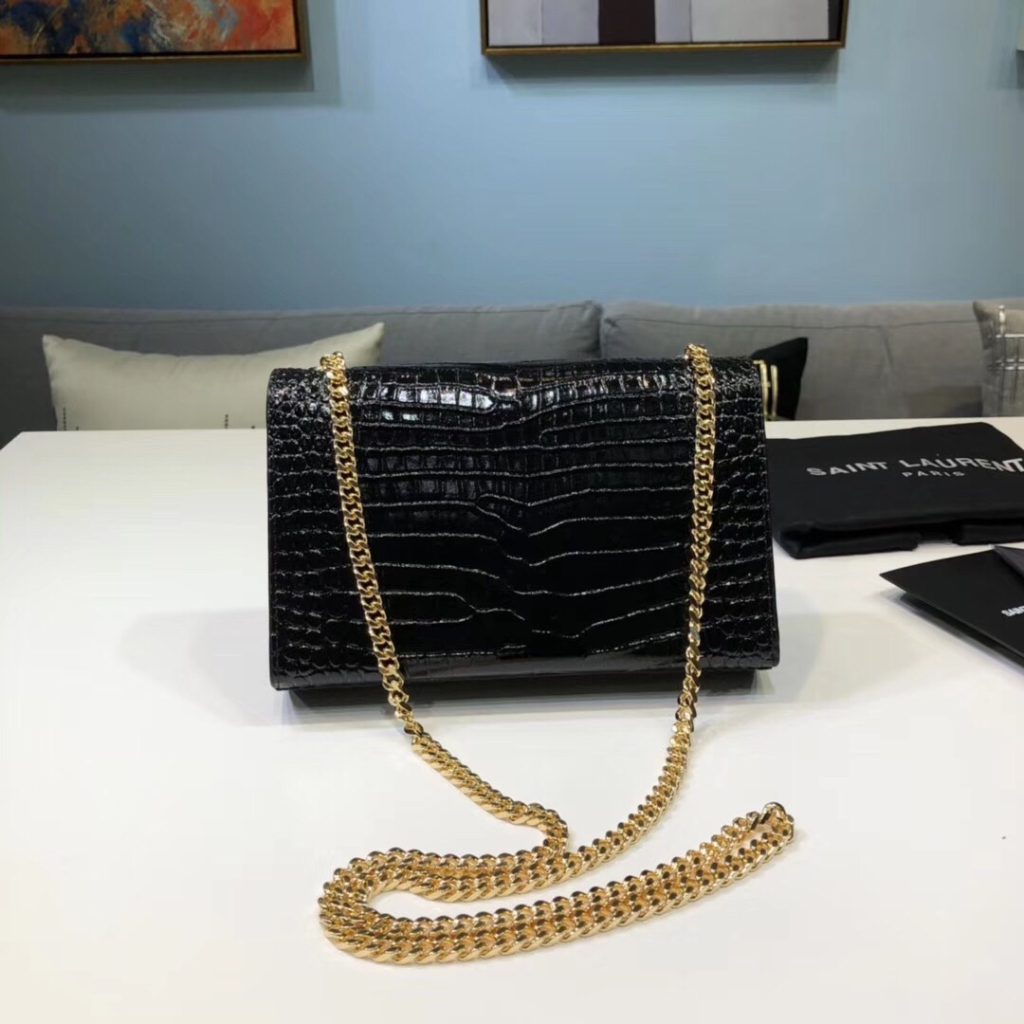 Saint Laurent Kate Small Chain Bag With Tassel In Embossed Black For Women 7.8in/20cm YSL 474366DND0J1000