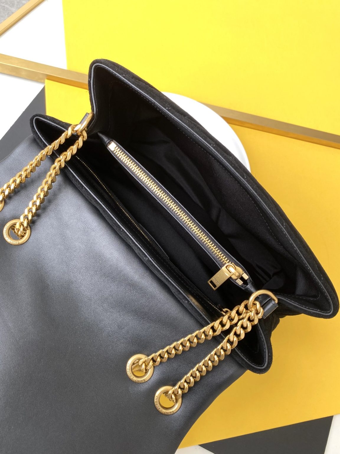 Saint Laurent Loulou Medium Chain Bag In Matelasse “Y” Black With Gold Hardware For Women 12.5in/32cm YSL 5749461U8671000