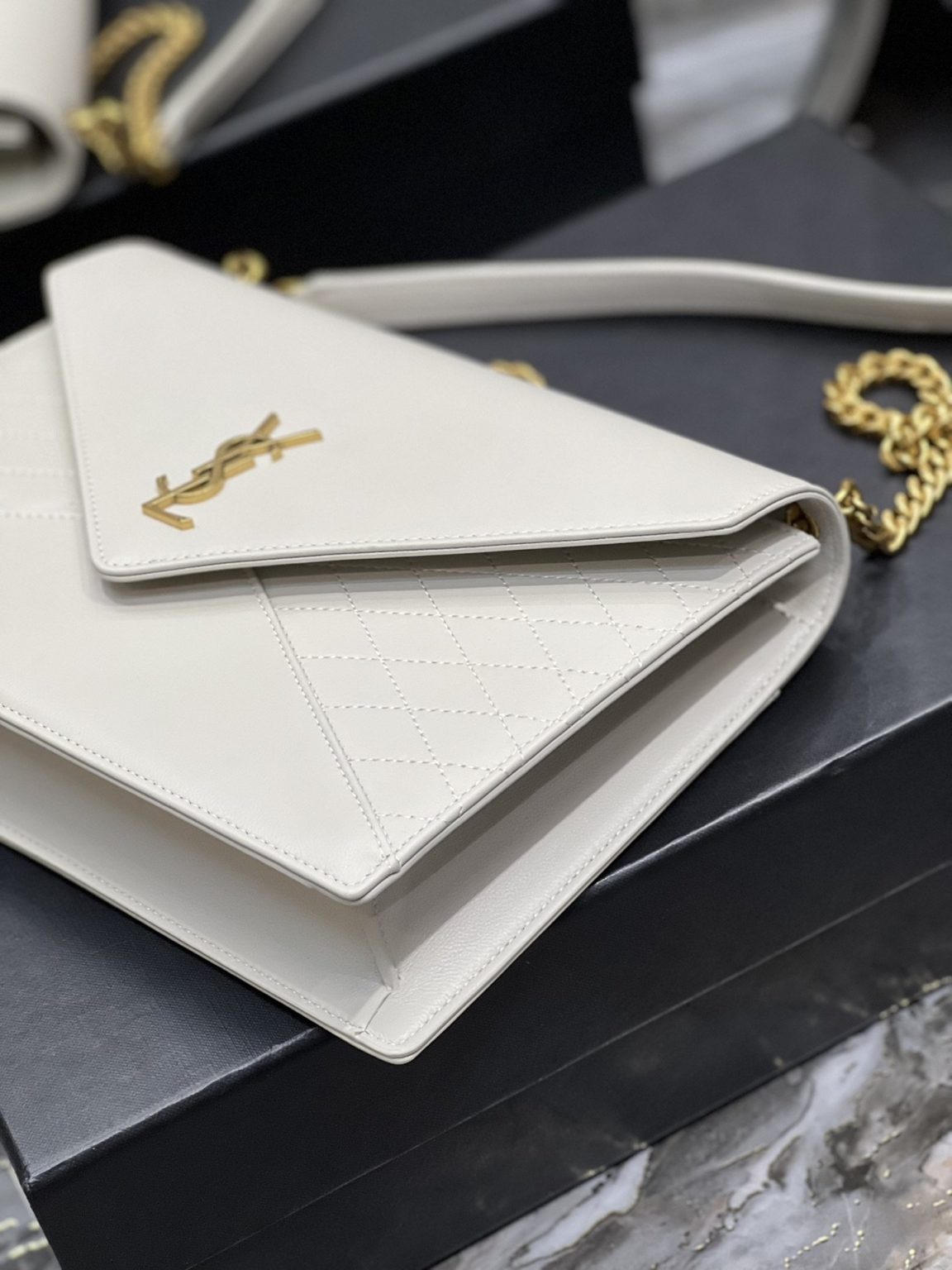 Saint Laurent Gaby Chain Bag White With Gold Hardware For Women 10.4in/27cm YSL