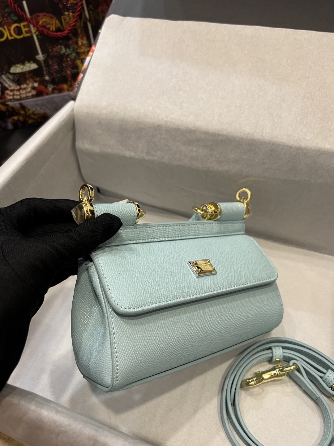 Dolce & Gabbana Small Sicily Bag In Dauphine Azure For Women 7.5in/19cm DG