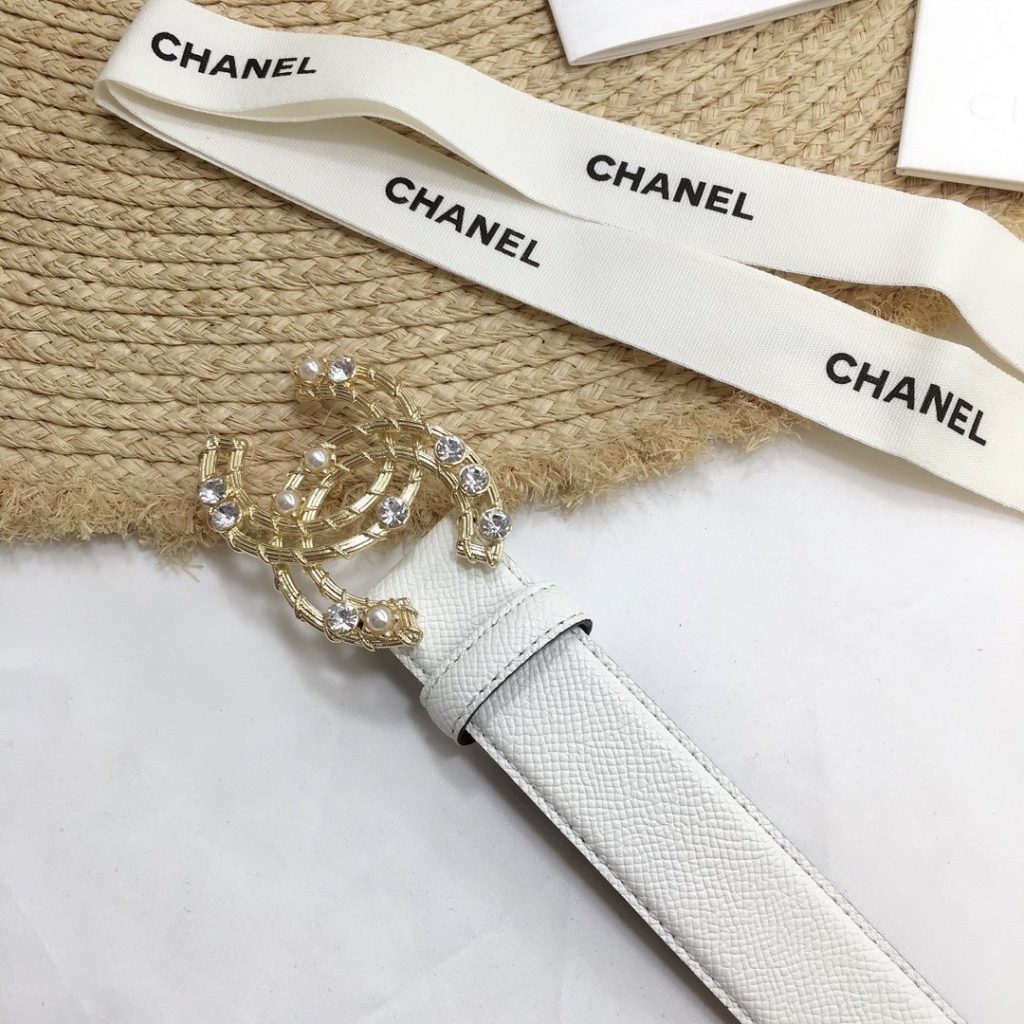 Chanel Belt With Double C Buckle White Gold Chanel Logo Hardware Women Belt