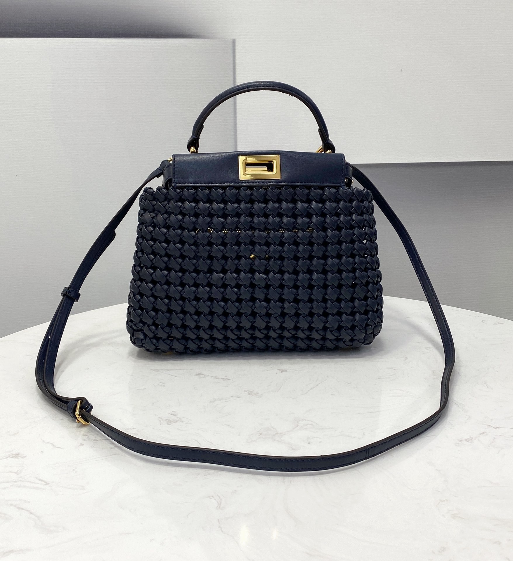 Fendi Peekaboo Mini Navy Blue Braided Bag For Woman 18cm/7in