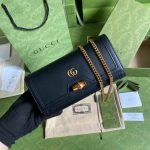 Gucci Diana Chain Wallet With Bamboo Black For Women, Women’s Bags 7.4in/19cm GG 658243 17Q0T 1000