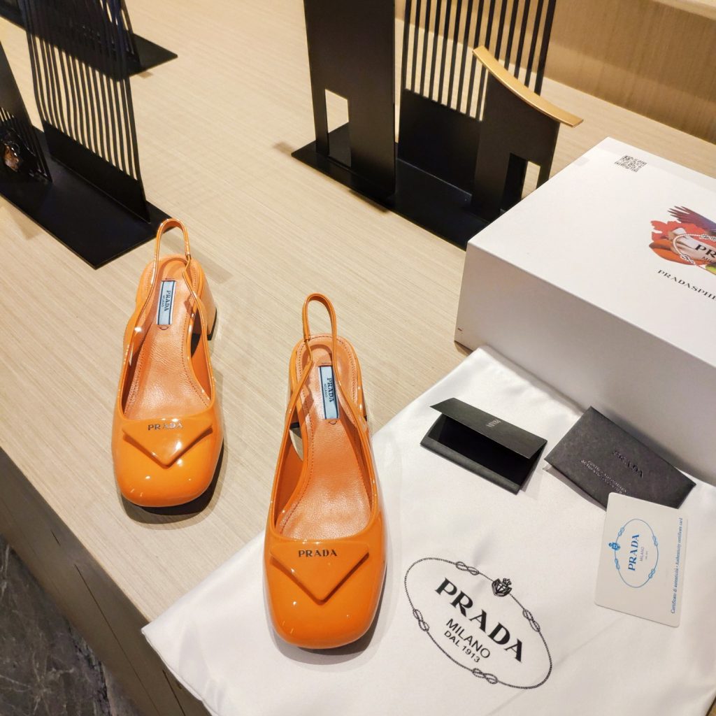 Prada Patent Sling-Back Pumps Orange For Women 1.8in/45mm PRD