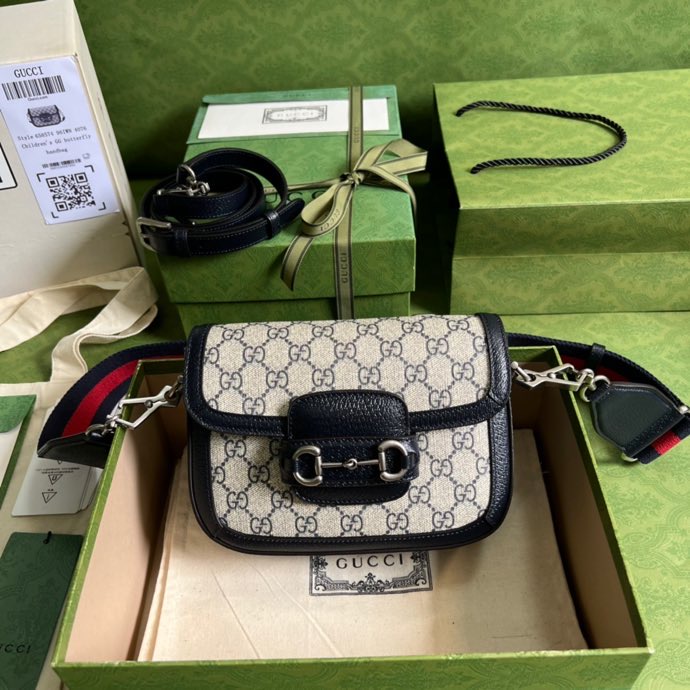 Gucci Horsebit 1955 GG Mini Bag Beige And Blue Supreme Canvas For Women 8in/20cm 658574 96IWN 4076