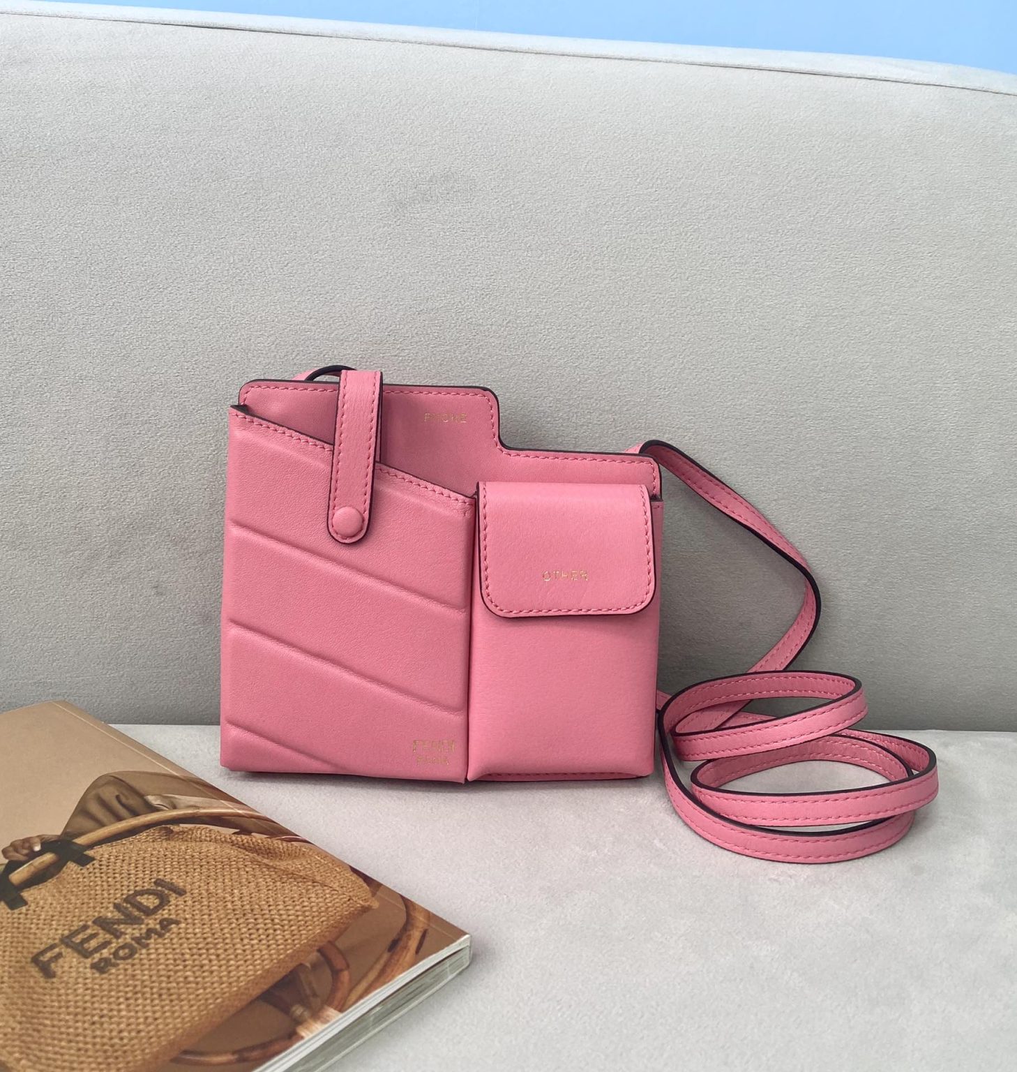 Fendi Bustine 2 Pockets Mini Pink Bag For Woman 16cm/6in