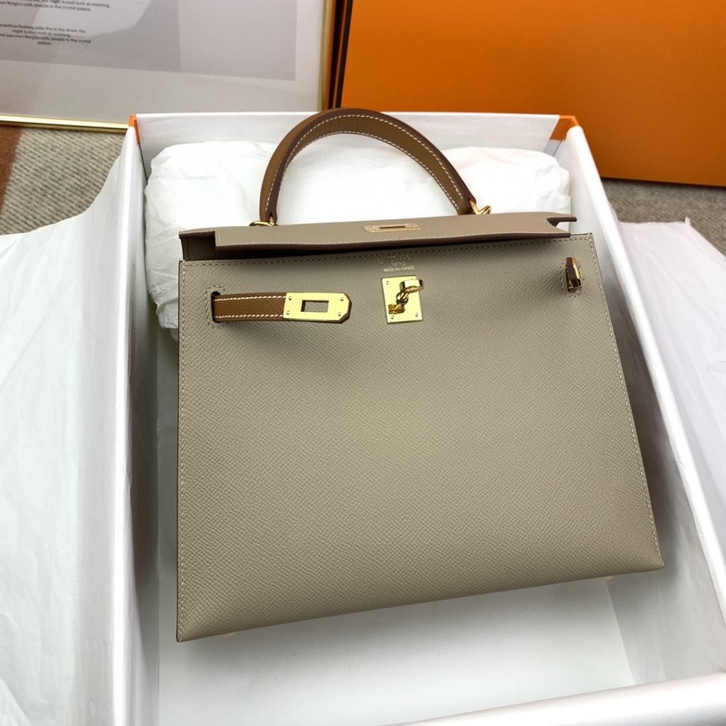 Hermes Kelly 25 Sellier Epsom Greige/Brown Bag For Women, Women’s Handbags, Shoulder Bags 10in/25cm