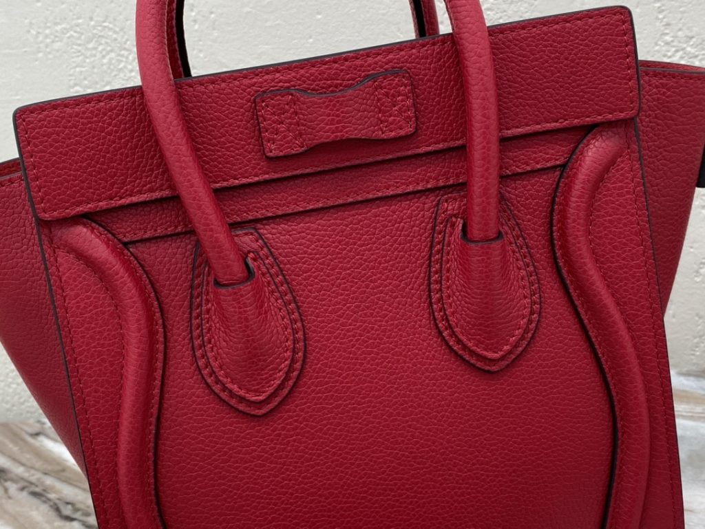 Celine Nano Luggage Bag In Drummed Red For Women 8in/20cm